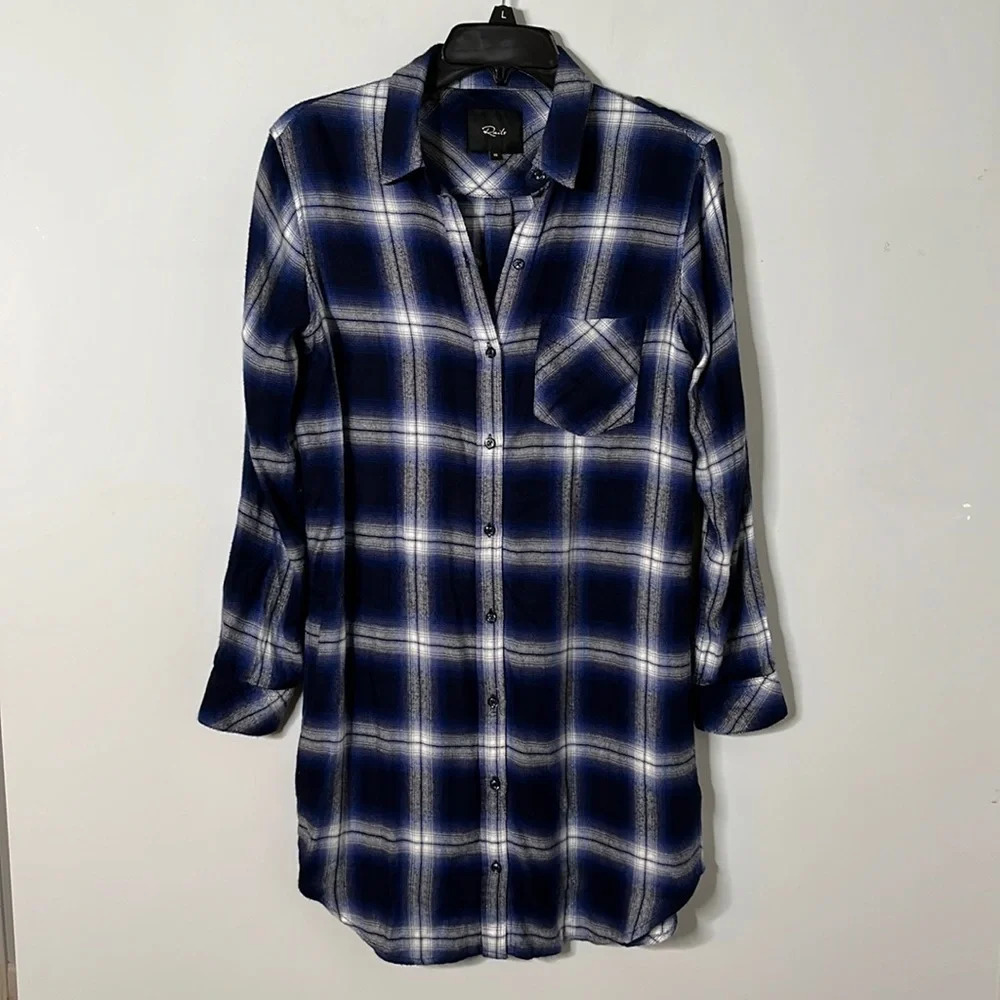 Rails Bianca Azure Ivory Plaid Button Down Tunic Dress - Picture 2 of 6